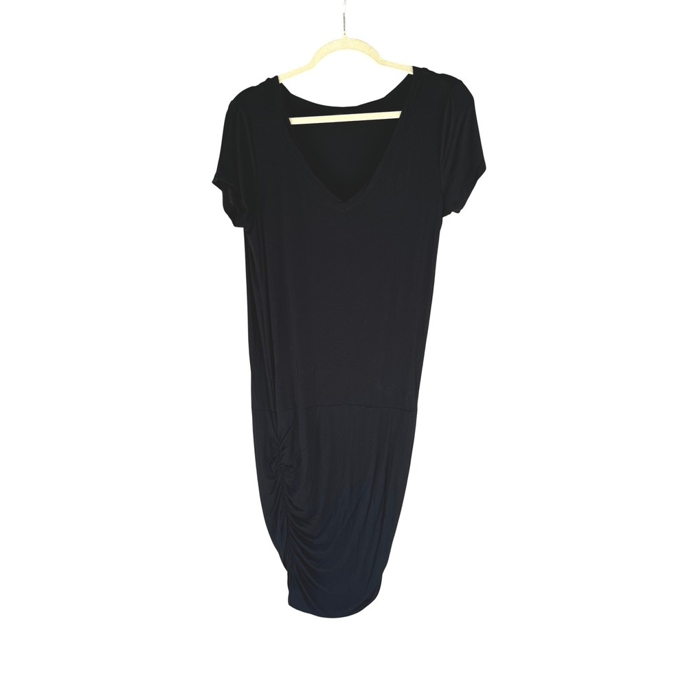 Prana Black Foundation Dress M Short Sleeve Ruched Modal Stretch Gorpcore LBD